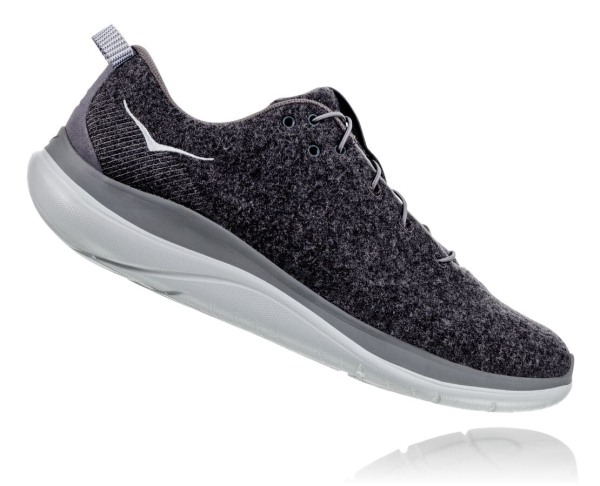 Hoka One One Hupana Flow Wool Womens UK - Dark Grey Road Running Shoes - YVQGX0962